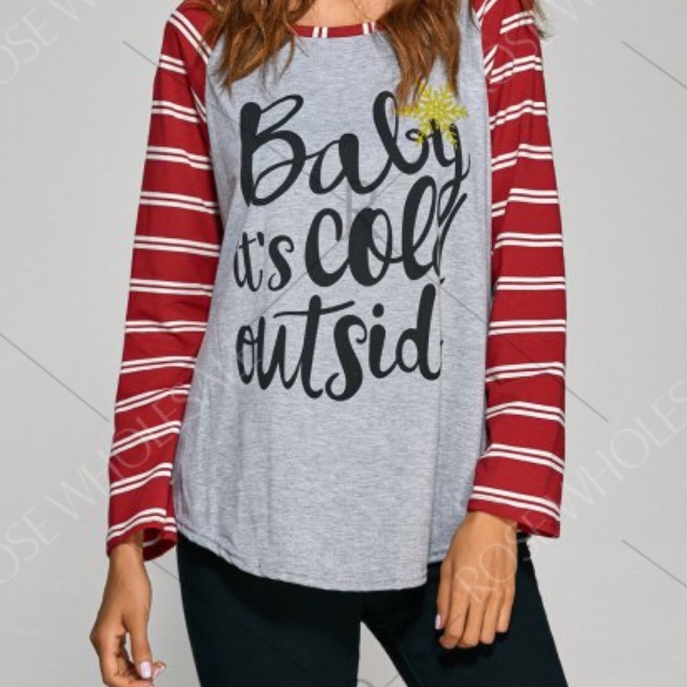 🎄 Stripe Letter Raglan Sleeve Tee